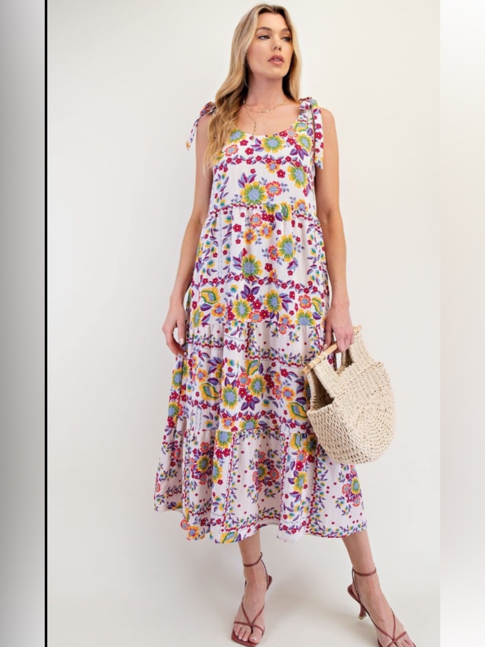 877 ❤️ EASEL PRINTED RAYON NYLON TIERED MAXI DRESS - Picture 3 of 4